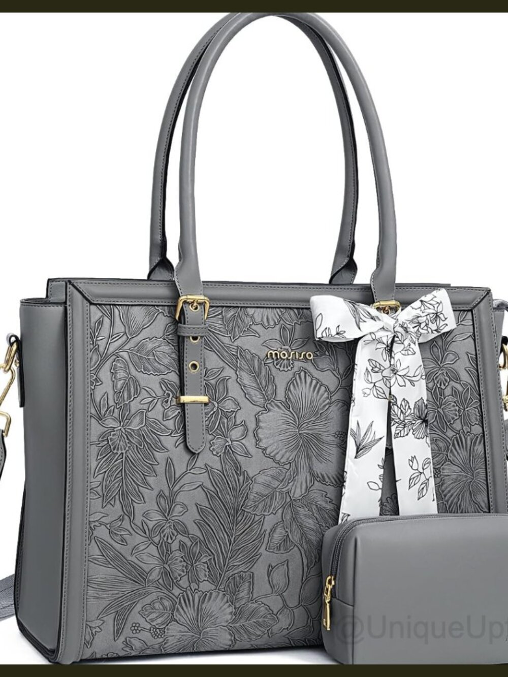 MOSISO 17.3 inch Waterproof PU Leather Laptop Tote Bag with Silk Scarf